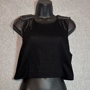 BLACK CROPPED MILITARY DANGLE CHAIN TANK TOP - BLACK Punk Rock size s/m UK 42